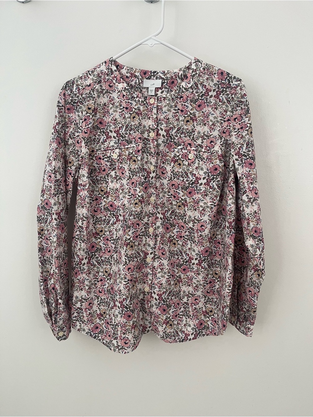 J. Jill Pink Floral Button-Front Long Sleeve Blouse